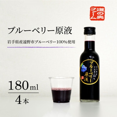 【栽培期間中農薬不使用】遠野のブルーベリーから絞った原液 180ml×4本セット 道の奥ファーム【1476687】