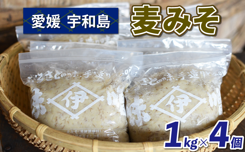 味噌 麦みそ 1kg × 4個 計 4kg 井伊商店 全麦麹味噌 天然醸造 非加熱 生味噌 麦みそ みそ 麦味噌 食品 miso お味噌 おみそ 発酵 発酵食品 加工食品 発酵調味料 調味料 国内産原材料使用 麦 麹 こうじ 味噌汁 みそ汁 お味噌汁 豚汁 汁 味噌 おにぎり 数量限定 国内産 国産 愛媛 宇和島 J010-108001