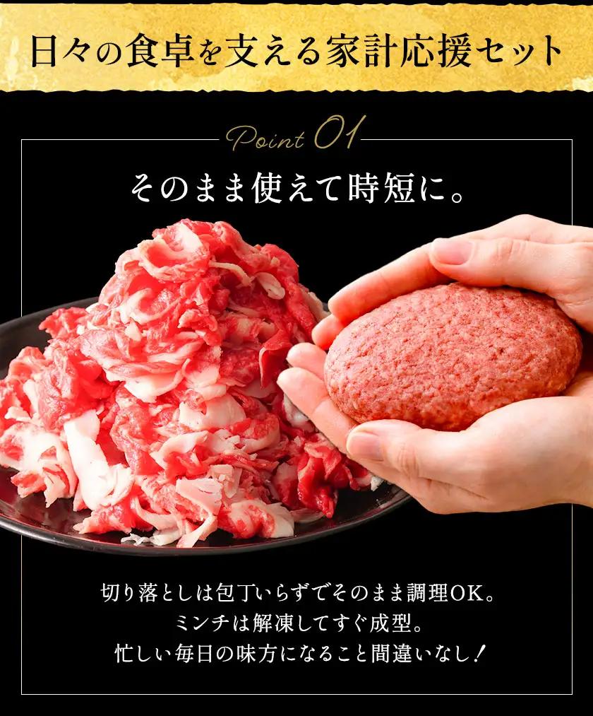 【3ヶ月定期便】牛肉 国産 切り落とし ミンチ セット 家計応援 岡山県産牛 交雑牛 1kg×3回