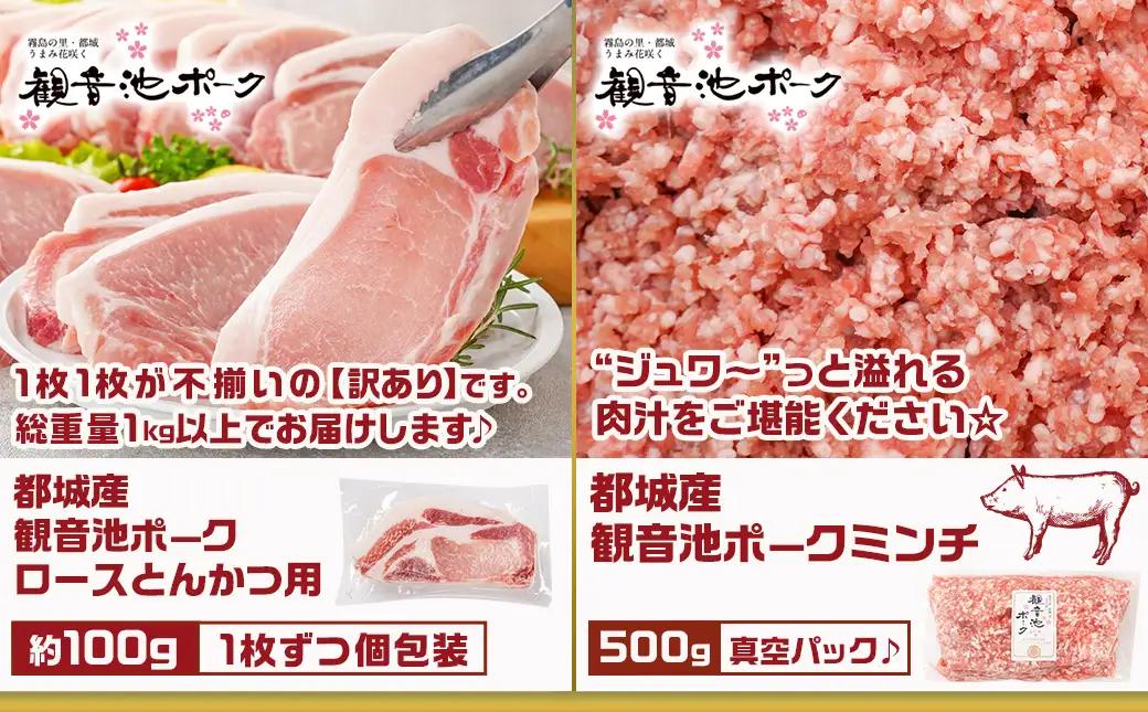 豚肉バラエティ6種4.1kgセット※訳あり入り〔AC-9218〕_(都城市) 都城産豚 観音池ポーク ロース・肩ロースしゃぶしゃぶ用/ミンチ/スペアリブ/【訳あり】ロースとんかつ用 訳あり 宮崎県産豚