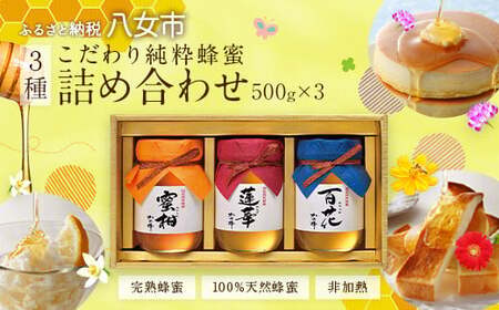 【ギフト用】かの蜂 国産 蜂蜜 ギフト 500g×3本セット（レンゲ 百花 みかん）　024-048-GFT
