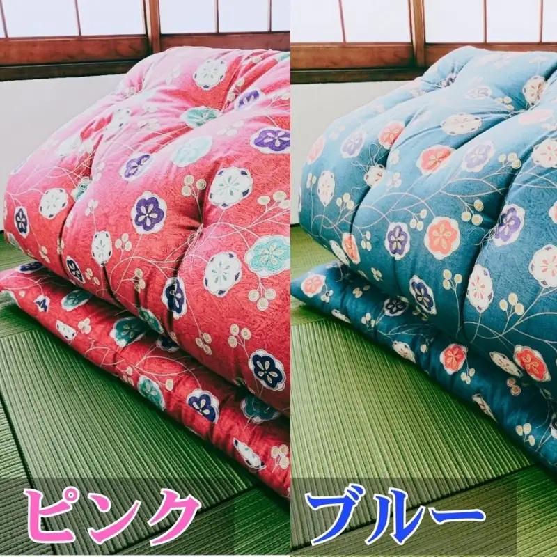 敷布団 セミダブルロング 混綿、綿70% ポリ30% ボリューム 6.0kg 職人手作り 和布団 ※配送不可:離島 和柄ブルー
