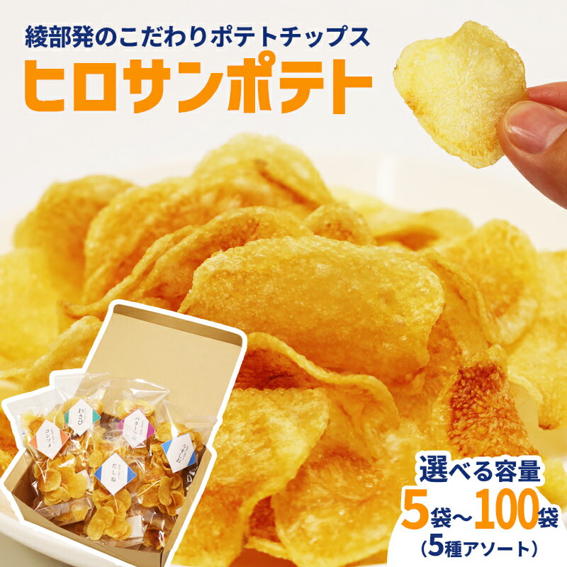 【ふるさと納税】 【期間限定】 ヒロサンポテト ポテトチップス 5種アソート 5～100袋 セット | うすしお・だししお・コンソメ・バター醤油・わさび 国産 硬揚げ チップス じゃがいも スナック チップス ポテト 手作り お菓子 選べる内容量