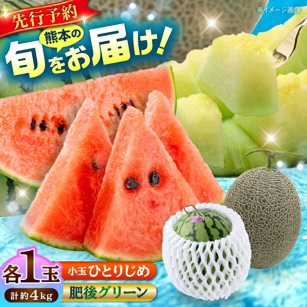 【ふるさと納税】【2026年発送分 先行予約】【数量限定】 肥後グリーン メロン 1玉(2kg) ＆ 小玉 すいか 1玉(2kg) ひとりじめ 計4kg【合同会社 福福堂】[AYAC016] 熊本 メロン 肥後 ひとりじめ スイカ 甘い 美味しい 大玉 青肉 メロン 小玉 スイカ 厳選 高糖度 熊本県 合志