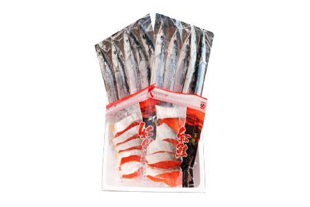 [12月21日決済分まで年内配送]甘塩紅鮭5切×2P、冷凍生さんま5尾×2P A-36017