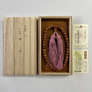 御山杉　お念珠　女性用：ピンク　桐箱／世古林業　数珠　銘木　希少　三重県　度会町　伊勢志摩