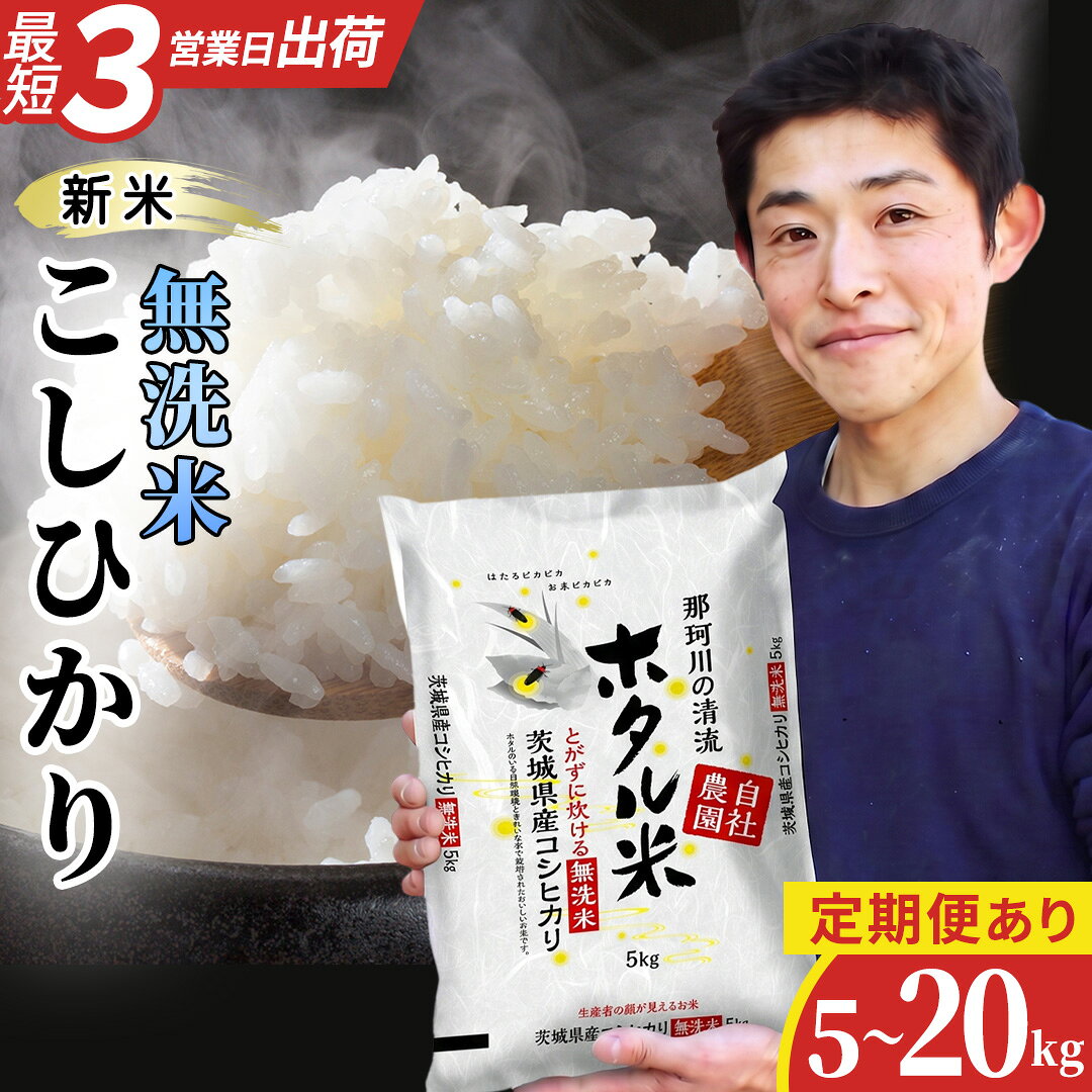 【ふるさと納税】【無洗米】新米 コシヒカリ ホタル米 5kg 10kg 15kg 20kg 選べる 定期便 スピード出荷 最短3～7営業日出荷 産地直送 洗わず炊ける 時短 一人暮らし 単身赴任 キャンプ アウトドア 茨城県 城里町 令和8年産 精白米 米 ご飯 こしひかり 精米 単一原料米