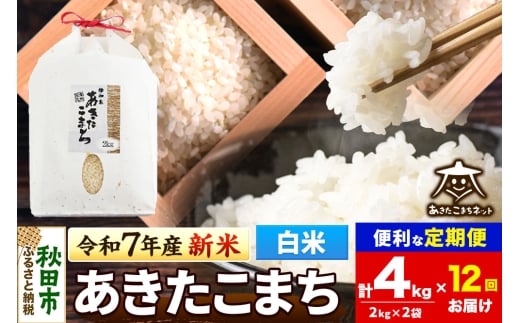 《令和7年産 新米受付》《定期便12ヶ月》あきたこまち 清流米 4kg(2kg×2袋)【白米】 秋田市雄和産