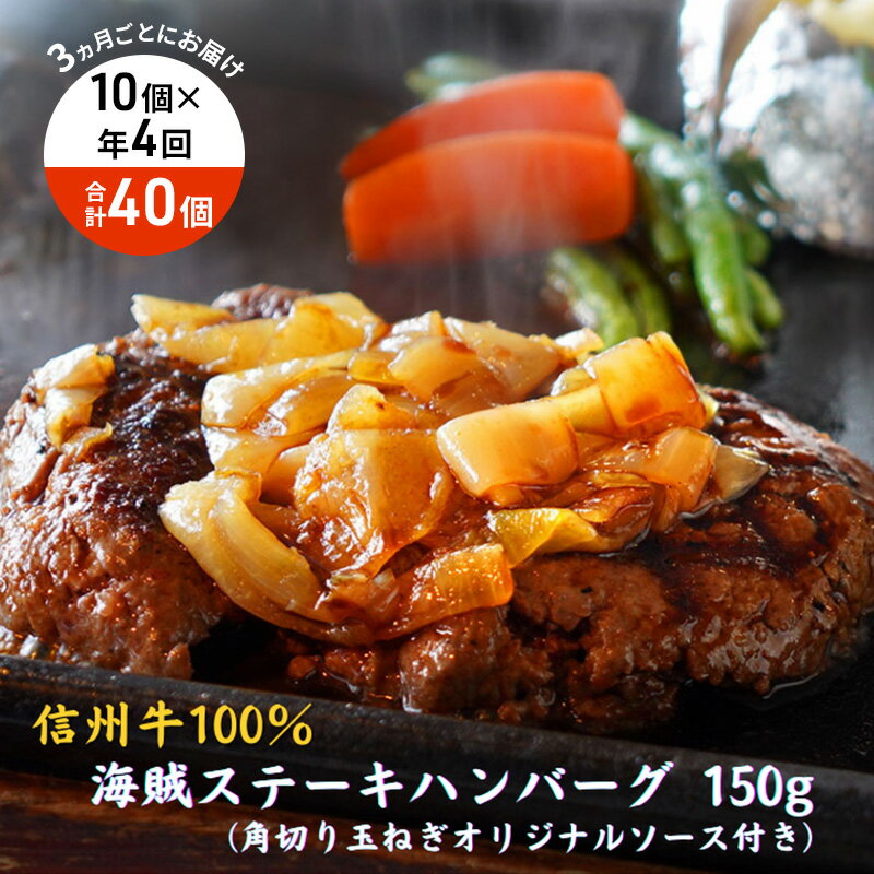 【ふるさと納税】【4回 定期便 ／3ヵ月ごとにお届け】 海賊ステーキハンバーグ 150g×10個 ハンバーグ ソース付き 信州牛100% 長野 信州 小諸 繋ぎなし 冷凍 個包装