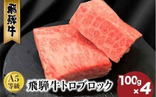 
            A5等級 飛騨牛トロブロック 400g（約100g×4） 炙り握り寿司用 | 肉 牛肉 ひだ牛 牛 トロ ブランド牛 黒毛和牛 霜降り 冷凍 飛騨高山 ながせ食品 FH008
          