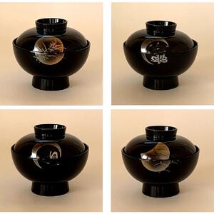 吸い物椀 雑煮椀 お椀 黒塗り 蒔絵 小夜 5客セット お正月 【紀州漆器】
