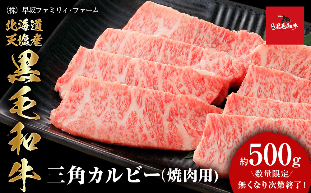 
黒毛和牛 三角カルビ（焼肉用） 500ｇ 牛肉 三角バラ 希少部位 貴重 上カルビ 特上カルビ 国産 北海道産
