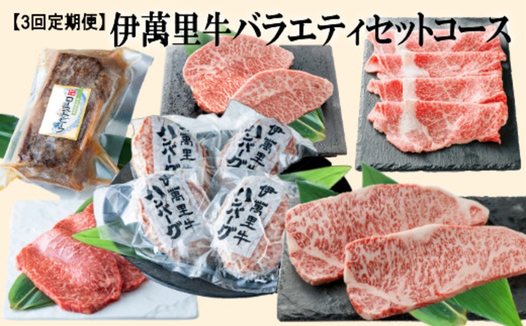 
                  【定期便セット】【3回】伊萬里牛 バラエティセット（サーロイン、ハンバーグ、赤身、リブロース、ミスジ、ロース）
                
