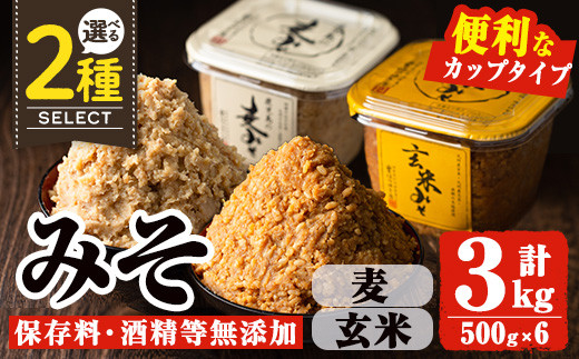 
            No.531/No.549 ＜2種から選べる＞鹿児島の麦みそ/玄米みそ(500gカップ入り×6個・計3kg) 保存料・酒精等無添加 減塩 甘口味噌 国産 九州 味噌 みそ 調味料 麹 こうじ カップみそ 麦 玄米 小分け 味噌汁 みそ汁【はつゆき屋】
          