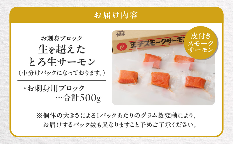 生を超えた「とろ生サーモン」お刺身用ブロック 500g　T041-009-02