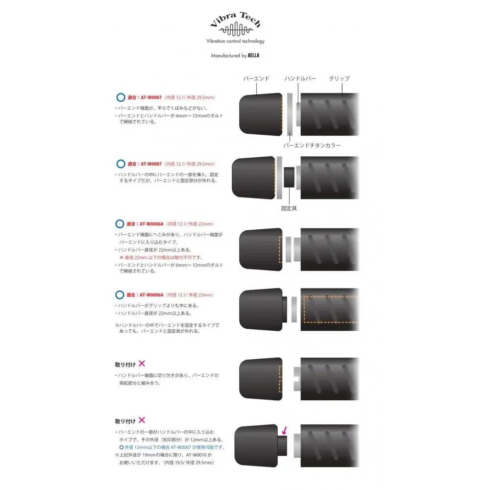 【AELLA】汎用品｜ハンドルバーエンド チタンカラー2枚セット [Φ22×3ｍｍ厚] AT-W0006A｜京都 バイクギア カスタムパーツ 人気ブランド ﾊﾞｲｸ