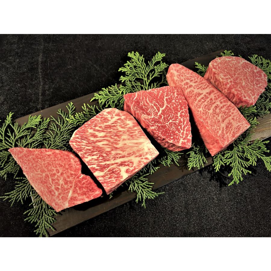 ＜古里精肉店＞「飛騨牛」A5等級　ステーキ用　希少5種セット（ヒレ・ロース芯・ランプ・イチボ・心芯）100g×5　計500g