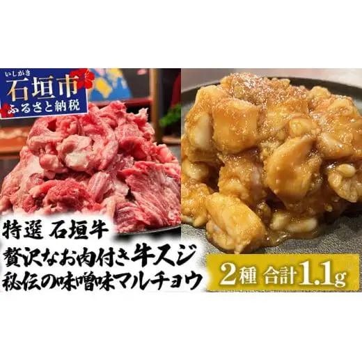 牛スジ500g、味噌味マルチョウ300ｇ×2のセット　 IM-28