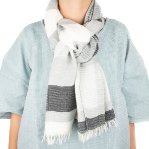44‐14【播州織ダブルフェイスブロックコットンストール】GREY.BLACK