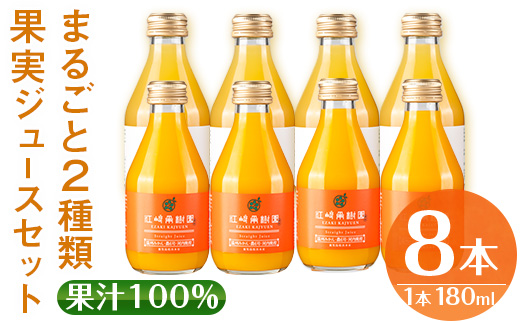 i610 まるごと３種類果実ジュースセット(180ml×8本・全3種)飲料 ジュース みかん 蜜柑 詰合せ 果汁 100% 河内晩柑 不知火 温州みかん 無着色 無香料 ストレートジュース 安心安全 