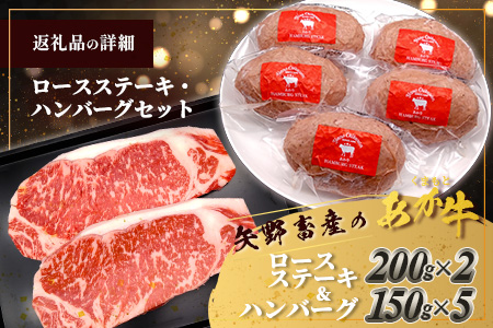 くまもとあか牛ステーキ・ハンバーグセット 《 ロースステーキ 400g ハンバーグ150g×5個》計1.15kg  熊本県 ブランド牛 肉 ヘルシー 赤身 牛肉 105-0512
