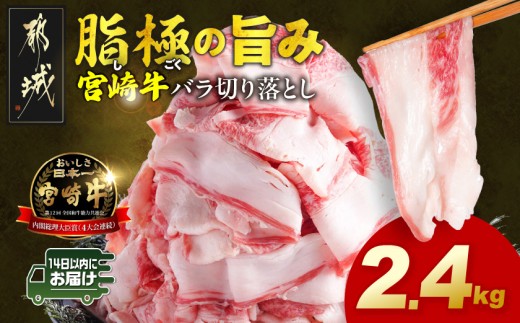 
                  宮崎牛バラ切り落とし2.4kg≪みやこんじょ快速便≫_AC-N2-019-2400g-R_(都城市) 宮崎牛 牛肉 宮崎県産 国産 黒毛和牛 バラ肉 バラ きりおとし 300g 小分けパック 煮込み 炒め物 牛丼 カレー 肉じゃが 肉豆腐高級 とろける ミヤチク 14日以内お届け
                