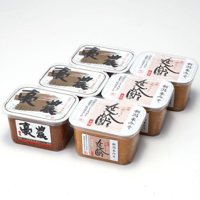 【ふるさと納税】越後味噌贅沢セレクション　（「豪農」・味噌「延齢」）400g×各3カップ　新潟県　味噌　みそ　調味料　発酵