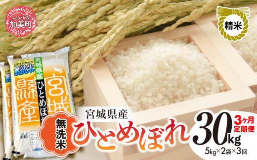 【3回定期便】R7 宮城県産 ひとめぼれ 無洗米 10kg×3回 [ 宮城県 加美町 菅原精米 ] 米 こめ コメ ご飯 sw-hb10-mu-t3-r7