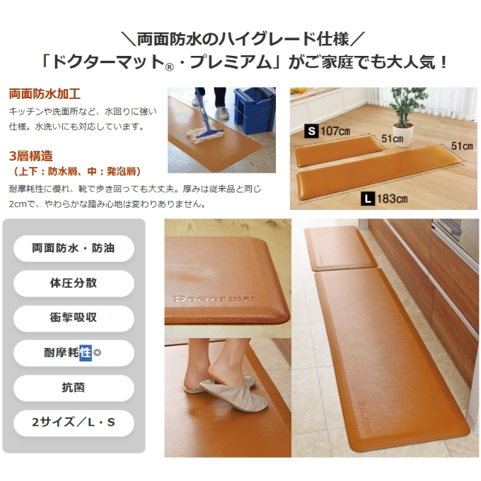 【80周年特別寄付額】ドクターマット プレミアム S キャメル アサヒ軽金属 アサヒ 厚手 キッチンマット マット 拭ける 体圧分散 体圧分散マット 日用品 キッチン キッチン用品 お手入れ 簡単 抗