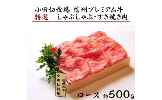 小田切牧場 信州プレミアム牛 特選しゃぶしゃぶ・すき焼き肉セット (ロース 500g) 牛肉 和牛 黒毛和牛 切り落とし ギフト お取り寄せ お中元 お歳暮 記念日 鍋 冷凍 食品 国産 長野県※着日指定不可