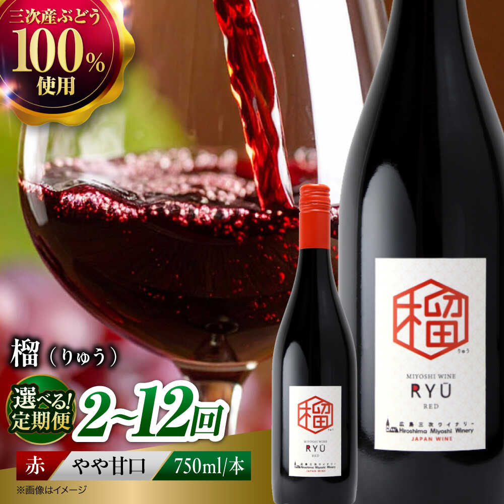 【ふるさと納税】【選べる定期便回数】 ワイン 榴 ~りゅう~ RYU 750ml×1本 赤ワイン ワイン やや甘口 ギフト 酒 国産ワイン 日本ワイン 赤 お取り寄せ甘口 日本ワイン 肉料理 チーズ 地酒 地ワイン 高級 贈答 定期便 人気 おすすめ 三次市 / 広島三次ワイナリー[APAZ137]