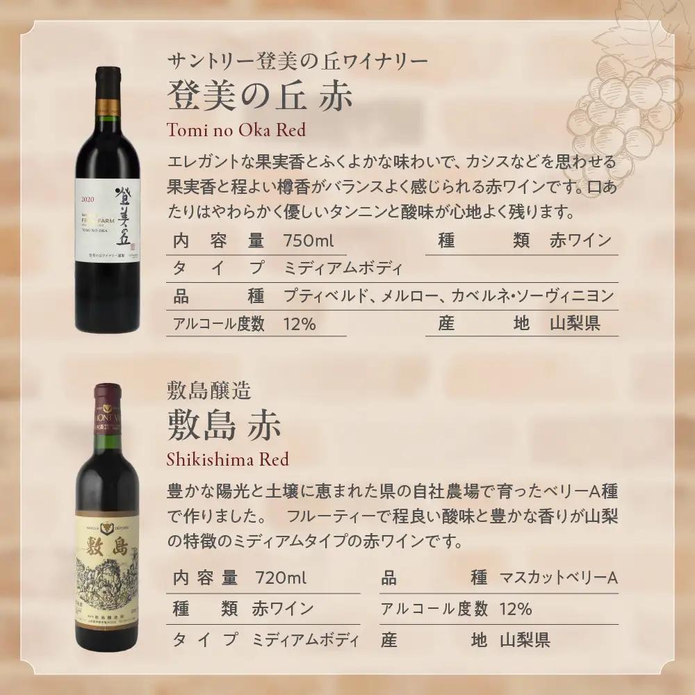 甲斐市産赤ワイン5本セット　家飲み 赤 日本ワイン 山梨ワイン 定番 テーブルワイン お酒 サントリー 甲州 飲み比べ 山梨県 甲斐市 AD-297