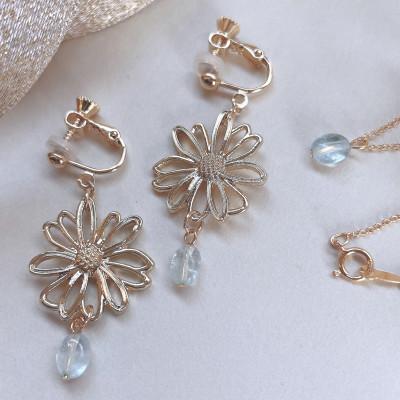 ふるさと納税 長岡京市 Agaroハンドメイド誕生石のイヤリング&ネックレス(アクアマリン) おまかせデザイン2点SET |  | 01