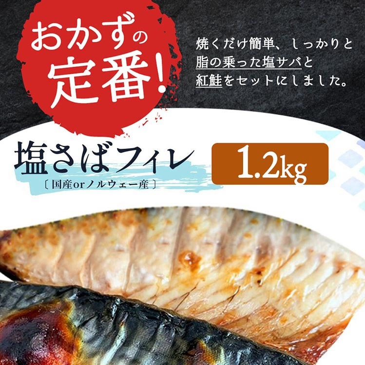 〈毎月定期便〉【ご家庭用訳あり】人気の塩さばフィレ&紅鮭切身セット計2kg 全3回◇ ※離島への配送不可