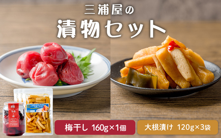 三浦屋の漬物2種セット むげんぱりぱり大根しょうゆ漬け(120g×3袋) 昔ながらのしょっぱい梅干し(160g×1個) 大根漬け だいこん漬け うめぼし 梅 塩 赤しそ 漬物 漬け物 おかず おつまみ お茶請け お弁当 ご飯のお供 【三浦屋】ta528