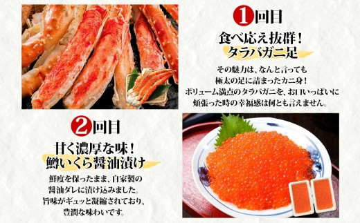 【1回目：タラバガニ足】【2回目：鱒いくら醤油漬け】