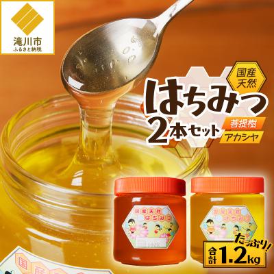ふるさと納税 滝川市 【北海道滝川産】高見養蜂場の純粋はちみつセット(アカシヤ&amp;菩提樹、シナの木600g×各1本 計2本)