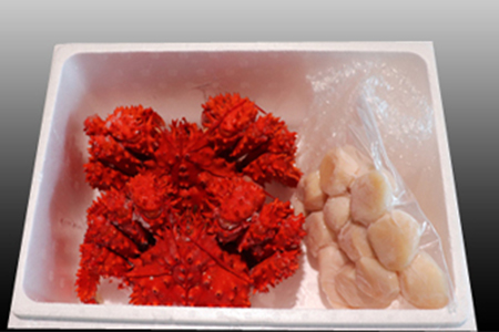 ほたて貝柱500g×1P、花咲かに400g前後～550g前後×2尾 B-70016