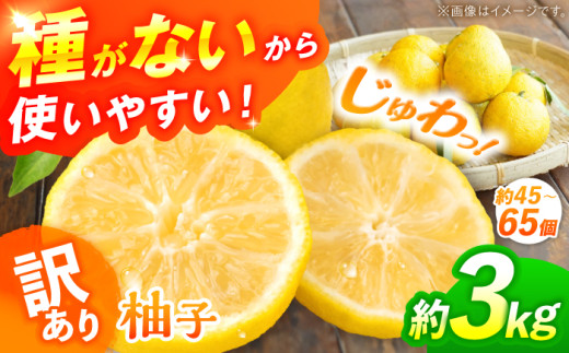 【訳あり】【2026年先行予約】ゆず 種なし柚子 約3kg（約45個から65個）＜2026年11月中旬より順次発送＞ 種無し ゆず ユズ 訳あり 家庭用 柚子 種なし 広島県産 産地直送 旬の味覚 柑橘類 柑橘 芳香 豊かな香り 風味 絶品 新鮮 もぎたて 収穫期 料理 使いやすい 訳あり 寒暖差 豊かな土壌 三次市/小さなくだもの畑 [APAQ004]