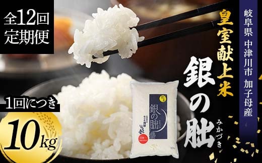 ＜テレビで紹介されました！＞令和7年度　新米【全12回定期便】皇室献上米『銀の朏』10kg 中津川市加子母産 栽培期間中化学肥料不使用 お米 新米 精米 F4N-1880
