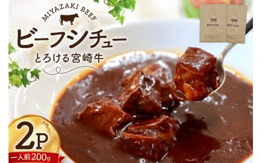 ビーフシチュー レトルト 宮崎牛ビーフシチュー 2p セット [福元洋食店 宮崎県 日向市 452061471] シチュー 宮崎牛 洋食屋 備蓄 防災 メール便 