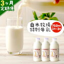 【ふるさと納税】【3ヶ月定期便】数量限定 白木牧場 特別牛乳 750ml×3本×3回 無殺菌 低温殺菌牛乳 ジャージー牛乳 牛乳 ミルク 福岡県産 九州産 冷蔵 送料無料