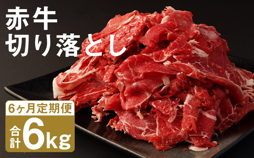 【6ヶ月定期便】赤牛 切り落とし 1kg（500g×2パック）