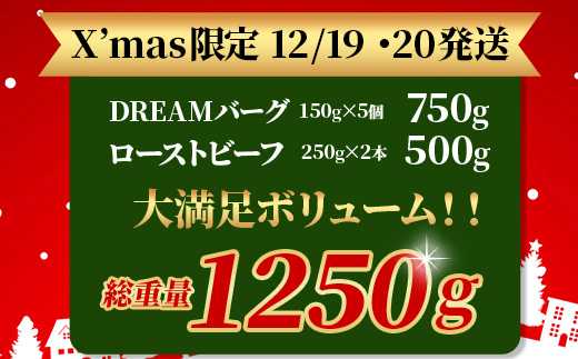 くまもと黒毛和牛 《 クリスマス セット 》ローストビーフ 500g ・ DREAMバーグ 150g×5パック ※12月19・20日限定発送※ 黒毛 和牛 100％ ハンバーグ ごちそう ロースト ビ