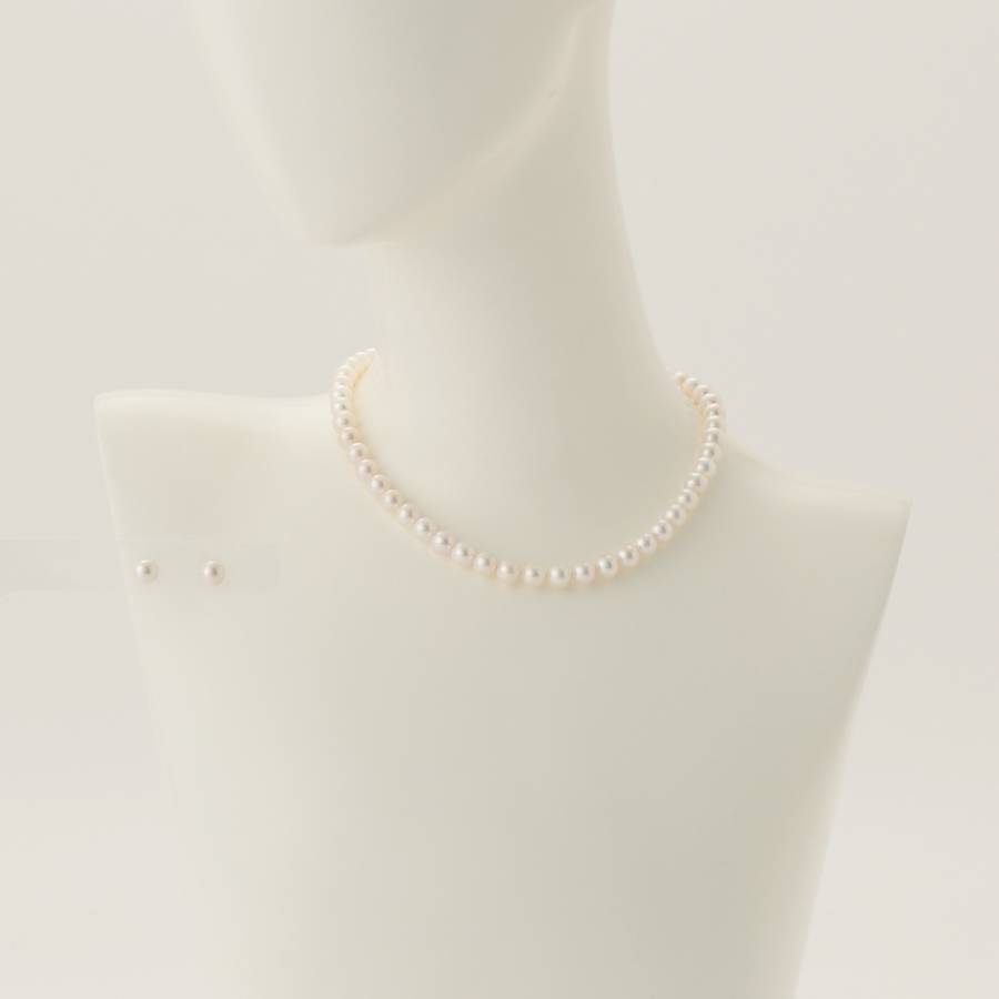 アコヤパール　ネックレス・ピアス（E8.0mm）セット (白）2(MKhp-014)
