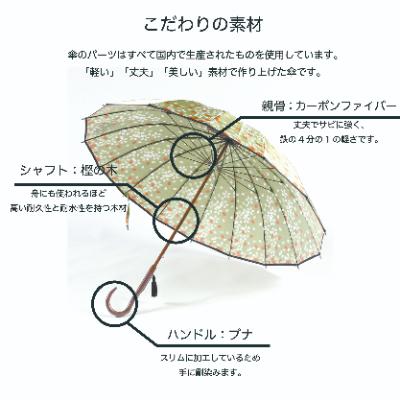 ふるさと納税 富士吉田市 舟久保織物の雨傘/長傘 ほぐし織 桜吹雪/緑 16本骨カーボンファイバー レディース 日本製 |  | 01