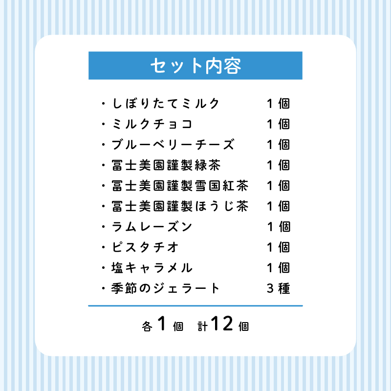 なかの牧場なちゅらるじぇらーとセット 12個入　【 アイス ジェラート セット 季節 お茶 富士見園 てづくり なちゅらるじぇらーと なかの牧場 12個 F02 】