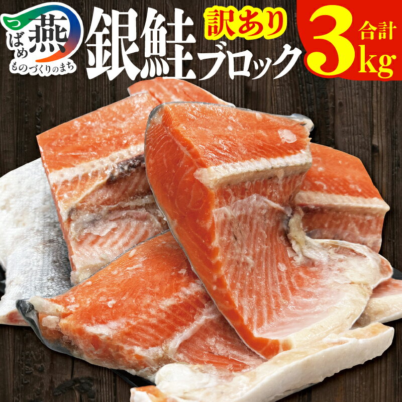 【ふるさと納税】 《 訳あり 》 銀鮭 ブロック 3kg 【 鮭 シャケ さけ サーモン 無塩 海鮮 魚 魚介 打ち身 色飛び お弁当 おかず 規格外 不揃い 冷凍 新堀 新潟県 燕市 燕三条 】 [10002931]