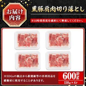 鹿児島県産 豚肉 黒豚 肩肉 切り落し (600g)【小迫ストアー】A650