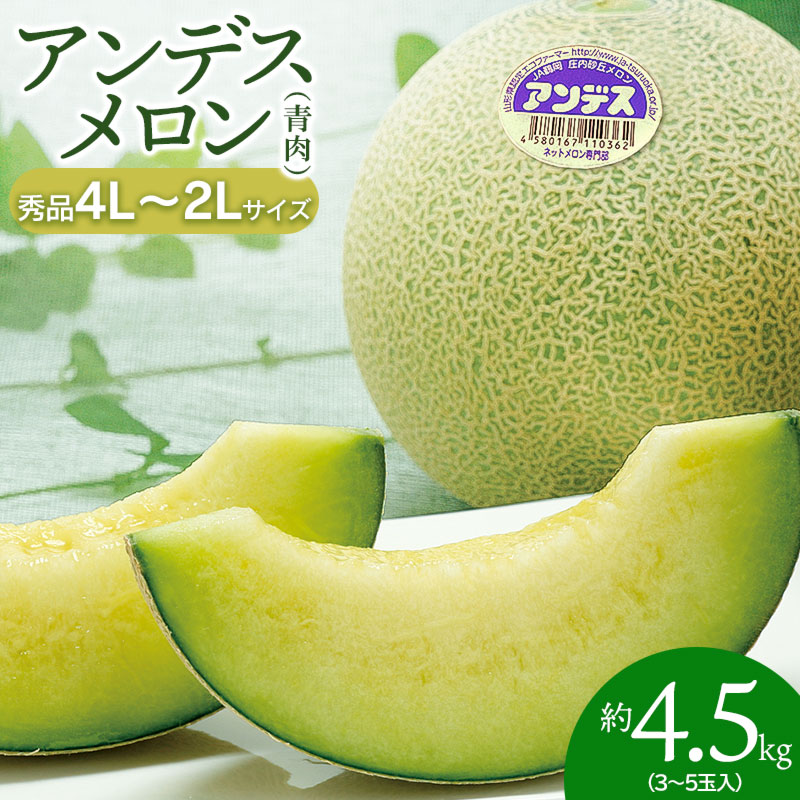 【ふるさと納税】【令和7年産先行予約】 アンデスメロン (青肉) 秀品 4L〜2Lサイズ 約4.5kg (3玉〜5玉) K-739 | 山形県 鶴岡市 返礼品 フルーツ 果物 くだもの お取り寄せ グルメ めろん 果実 4.5キロ